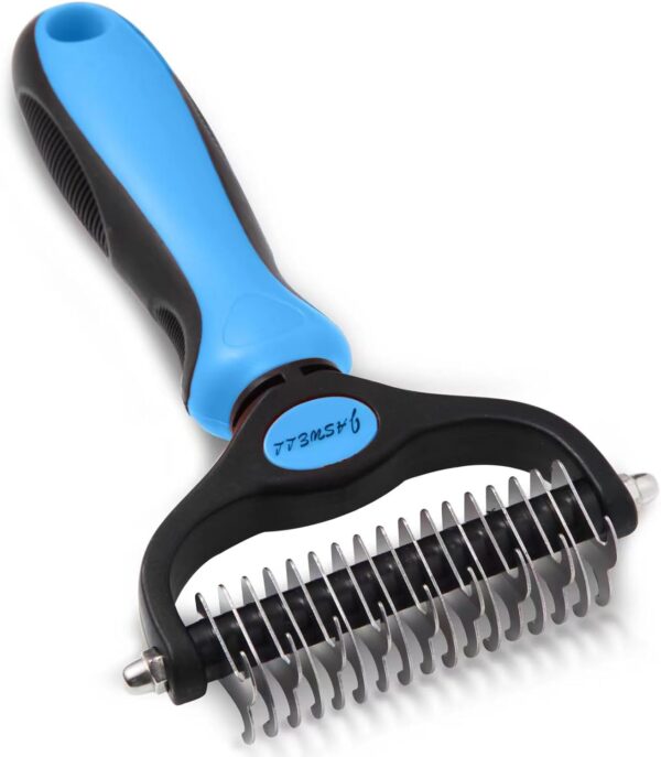 Pet Grooming Tool- 2 Sided Undercoat Rake for Dogs &Cats-Safe and Effective Dematting Comb for Mats&Tangles Removing-No More Nasty Shedding or Flying Hair Blue