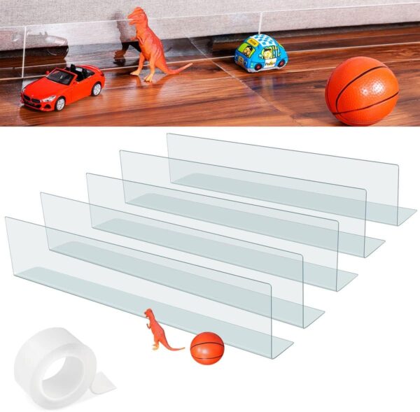 Under Couch Blocker for Pets Gap Bumper Toy Blockers for Furniture Stop Dogs and Cats Safety PVC Adjustable Clear Under Bed Blocker for Sofa Barrier Blocking with Strong Adhesive 5 Pack 3.2'' Height