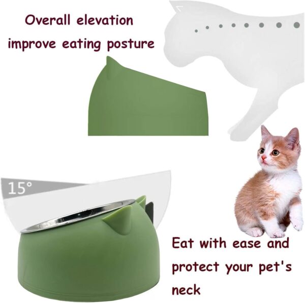 PINVNBY 2PCS Raised Cat Bowl Tilted 15° Slanted Elevated Bulldog Feeder Non-Spill Dog Kitten Food Dish Anti-Slip Detachable Pet Stainless Steel Slope Base for Small Pets Blue&Green - Image 3