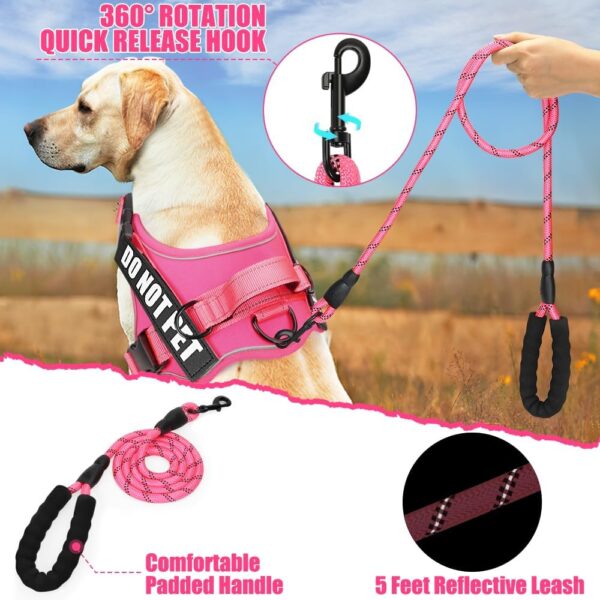 Dog Vest Harness and Leash Set, Animire Reflective Service Dog Vest with 10 Patches, 3 Rings No Choke Pet Vest for Leash Placement, in Training Dog Harness for Small Medium Large Dogs(Hot Pink,M) - Image 5