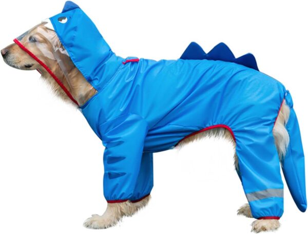 Dog Raincoat with Hood, Waterproof Dog Jacket，Reflective Dog Rain Coat Lightweight Jacket with Leash Hole，Pet Rain Clothes with Poncho Hood， for Medium and Lager Dogs，Blue, 4XL