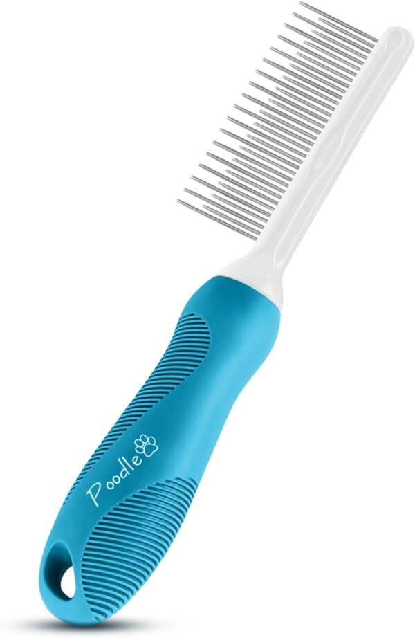 Poodle Pet Dog Combs for Grooming Matting - Metal Comb for Dogs with Long & Short Stainless Steel Teeth - Dematting Comb for Cats to Remove Matted Hair & Knots – Safe, Gentle Dogs & Cat Grooming Comb - Image 2