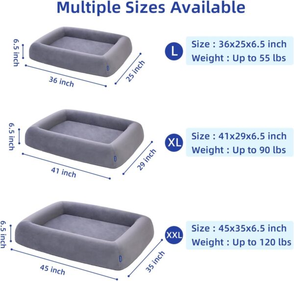 Orthopedic Dog Bed for Large Dogs Waterproof Pet Bed Soft Sofa with Two Fabrics Washable Removable Cover Egg Foam Support Anti-Slip Bottom Extra Head and Neck Support Sleeper,XL Grey - Image 2