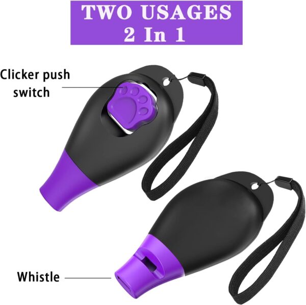 2-in-1 Dog Whistle Dog Training Clicker for Dogs Cats Birds Puppy Training (Black Purple) - Image 2