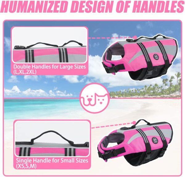 EMUST Life Jacket for Large Dogs, Dog Life Vest for Small/Medium/Large Dogs with Double Rescue Handles, High Reflective Dog Life Preserver for Swimming,Pink, L - Image 2