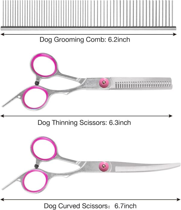 Premium Dog Grooming Scissors with Safety Round Tips, 3 in 1 Dog Grooming Scissors Kit, 4CR Stainless Steel Premium Pet Grooming Shears for Dog, Sharp and Durable, Pink - Image 2