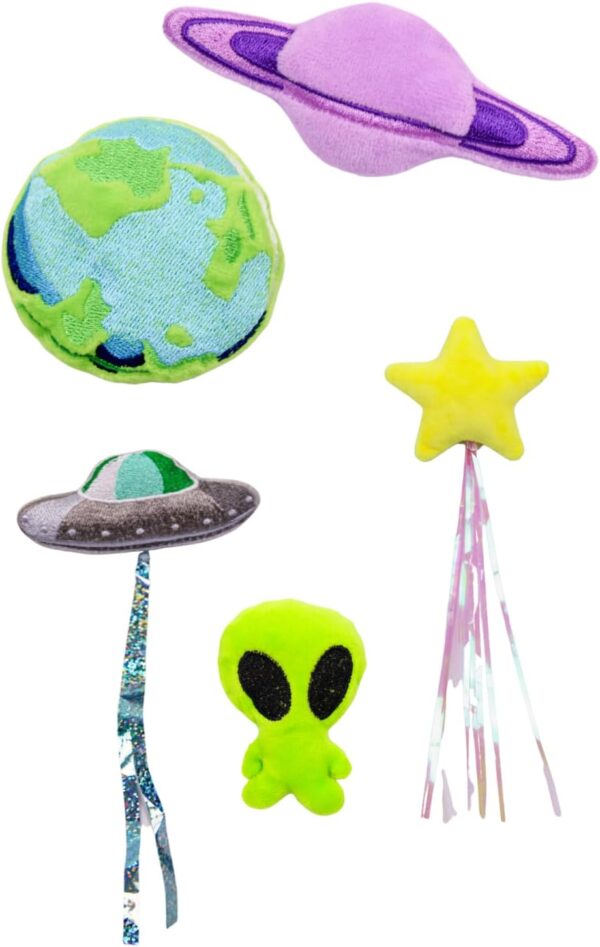 NEON Cosmic Cat Toys: 5pc Catnip Cat Toy Set (Alien, Earth, Saturn, Shooting Star, UFO)