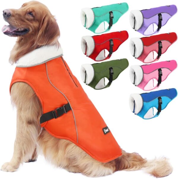 EMUST Winter Dog Jacket, Windproof Dog Apparel for Cold Weather, Reflective Winter Coats for Dogs, Warm Puppy Jacket for Cold Winter, Orange, S