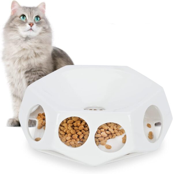 Ceramic Slow Feeder Bowl for Cat, Fun Interactive Feeder,Healthy Slow Feeder Cat Bowls (White)