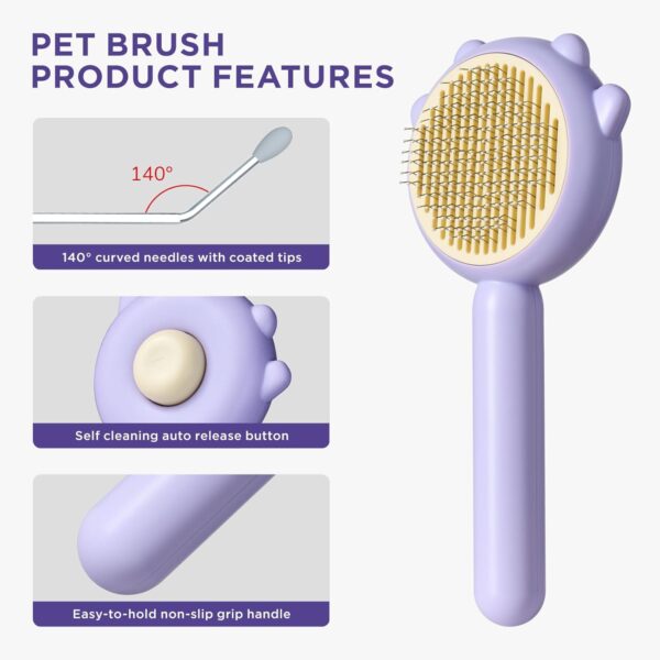 HICC GROOM! Pet Grooming Brush for Cats and Dogs, Self Cleaning Brush with Release Button, Shedding Brush for Short or Long Haired Cats/Dogs, Massage Removes Loose Fur, Tangles (Purple)