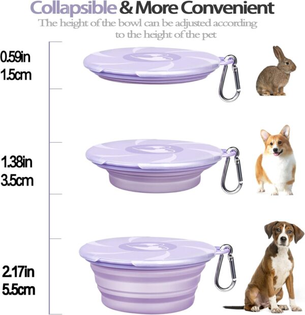 Collapsible Dog Bowls - Portable Travel Dog Bowls with Lids & Carabiners, 2 Pack Silicone Feeding Watering Pet Bowls for Dogs Cats, 450ml/15oz Collapsable Doggy Bowl for Walking Hiking - Image 5