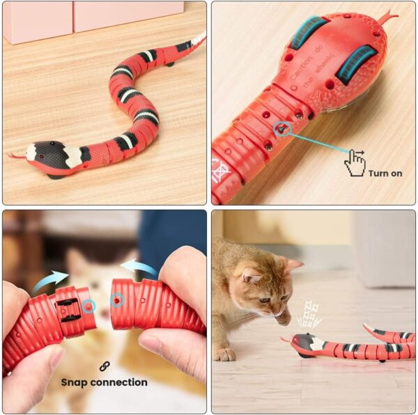 Snake Cat Toy, Realistic Simulation Smart Sensing Snake Toy, Rechargeable Automatically Sense Obstacles and Escape Curves Move Quickly, Interactive Cat Toys for Indoor Cats - Image 2