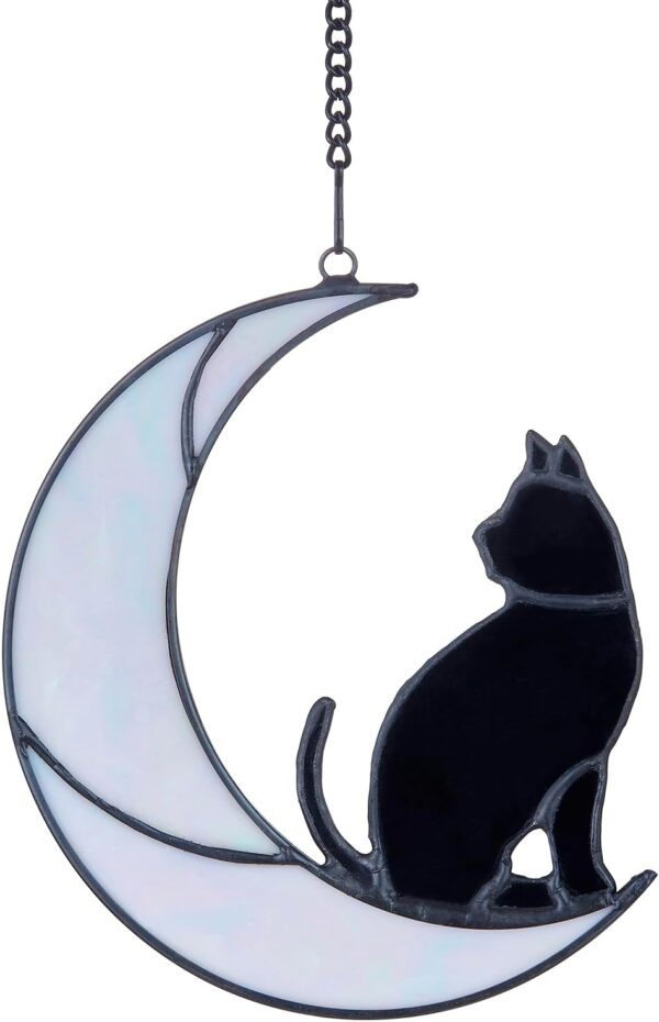 Rswardeleco Cat Memorial Suncatcher,Pet Sympathy Gifts, Cat Memorial Gift, Real Stained glass Cat memorial for Pet Lovers,Pet Loss Gifts,in Memory of Cat Passing Away Gifts(moon)