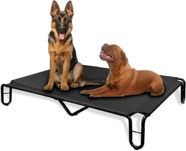 Outdoor Elevated Dog Bed,Cooling Raised Dog Cot Bed for Large Dogs,Pet Bed Waterproof with Stable Frame,Breathable Recyclable Mesh,Up to 85 lbs,Black