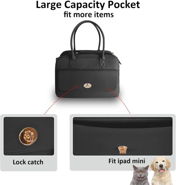 Fashion Pet Carrier Dog Purse Carrier Cat Soft-Sided Carriers for Puppy Kitten, Stylish Leather Handbag Tote Travel Pet Bag for Small Dogs Cats, TSA Airline Approved (Black) - Image 4