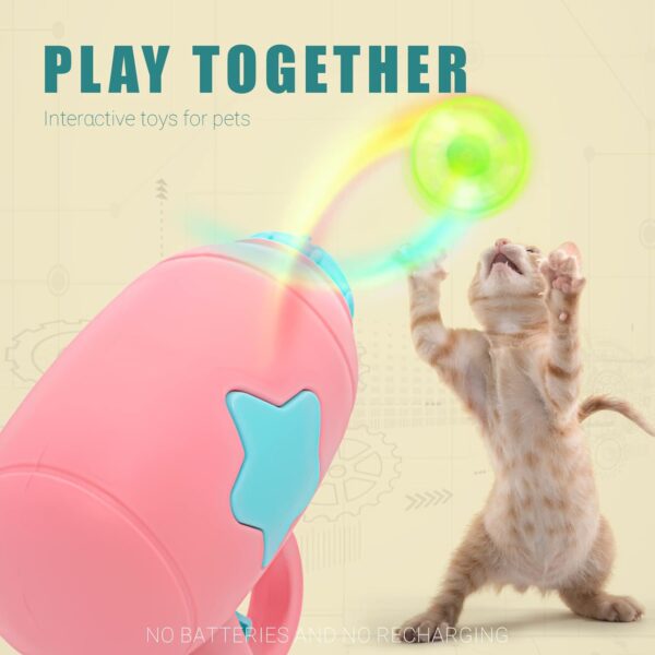 Cat Fetch Toy, Interactive Cat Flying Disc Toy with 1 Light Up Spinning Tops, 1 LED Flying Propellers and 4 Flying Propellers, Cat Track Toy for Cat Training Hunting Chasing (Pink) - Image 2