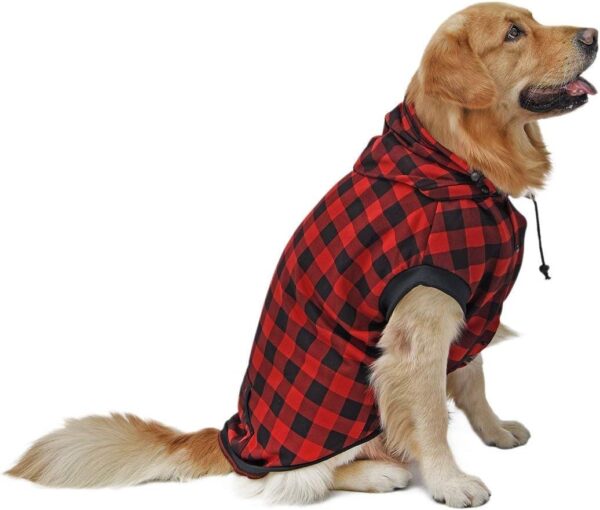 PAWZ Road Large Dog Plaid Shirt Coat Hoodie Pet Winter Clothes Warm and Soft Red 3XL