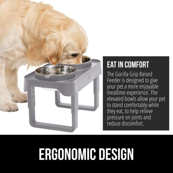 Gorilla Grip Elevated Dog Bowls Feeder, Adjustable Ergonomic Raised Bowl Stand for Cat Food and Water, Stainless Steel Rust Resistant Dishwasher Safe, Feeding Station Supplies for Dogs and Cats, Gray - Image 4