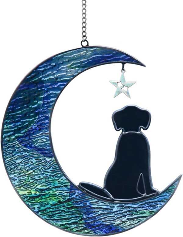 Dog Memorial Gifts for Loss of Dog Sympathy Gift, Stained Glass Dog on Moon Window Hanging Suncatcher Decor Pet Sympathy Gifts for Dogs Pet Memorial Gifts for Dog Lovers Pet Loss Gifts