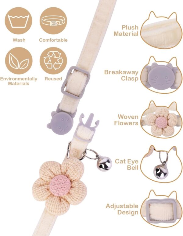 Cat Collar with Flower,Cat Collars for Girl Cats and Boy Cats,Breakaway Cat Collar with Bells,Adjustable kitten collar,Cute cat Collar(Pink, Breakaway) - Image 2