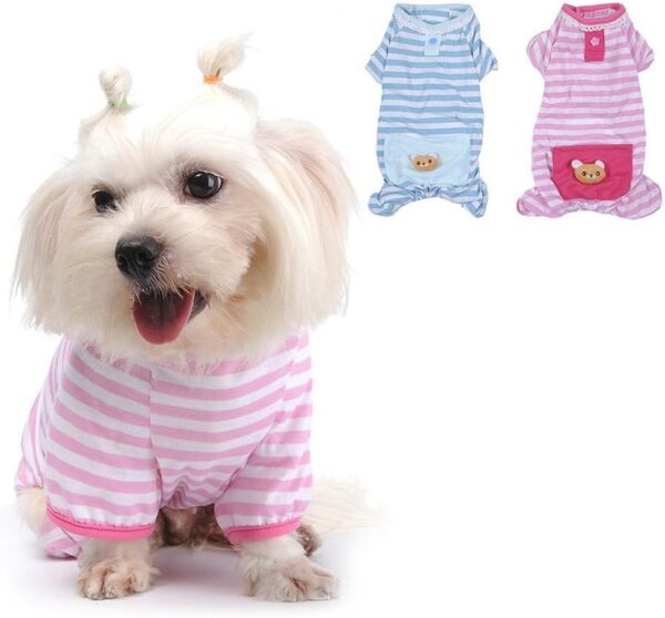 Pet Dog Pajamas Soft Cotton Shirt Jumpsuit Cute Overall Doggy Cat Strip Clothes Comfortable Apparel for Play Sleep - Image 2