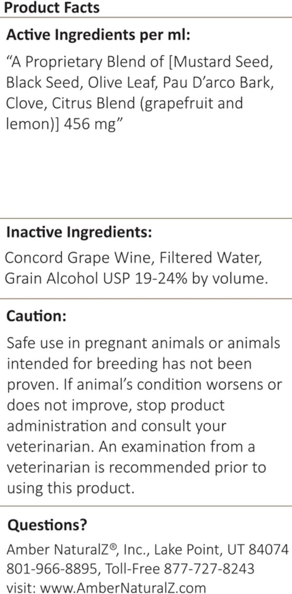 Amber NaturalZ Vibactra Immune Support Herbal Supplement for Dogs, Cats, Birds, Guinea Pigs, and Rabbits | Pet Herbal Blend for Overall Health | 1 Fluid Ounce Glass Bottle | Manufactured in The USA - Image 7