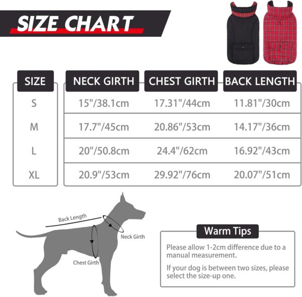 Reversible Dog Winter Coat, Waterproof Dog Jacket Cold Weather Coats British Style Plaid Soft Snow Vest for Small Medium Large Dogs, Black/Red, S - Image 2