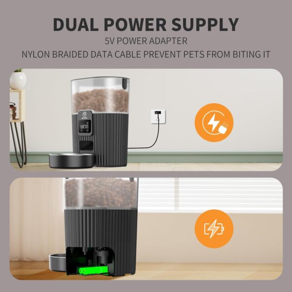 Automatic Cat Feeder, 3.5L Programable Automatic Pet Feeder for cats & dogs, Timed Cat Food Dispenser with Customize Feeding Schedule, 1-10 Meals Per Day Dual Power Supply Auto Cat Feeder - Image 6