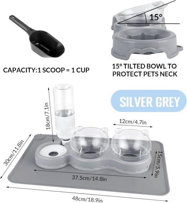 Cat Food and Water Bowl Set, Cat Food Bowls with Automatic Water Bottle and Pet Bowl Mat Scoop Elevated Wet and Dry Food Dish Feeder and Water Dispenser for Kitten and Puppy Small Dogs - Image 2