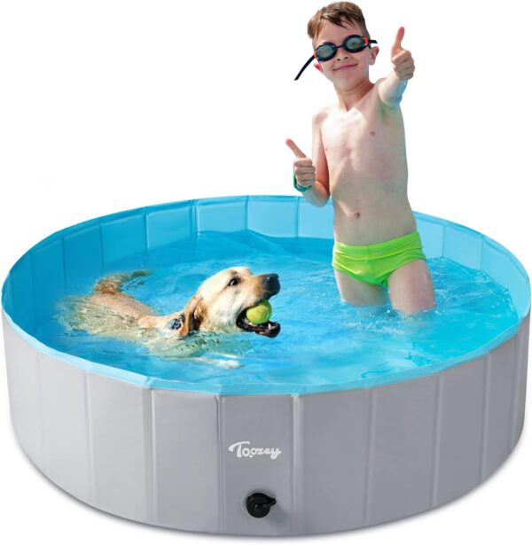 Toozey High Durability Dog Pool Foldable Hard Plastic Swimming Pool Collapsible Dog Bath Tub Outside Kiddle Pool Portable Pool for Puppy Small Medium Large Dogs and Kids, 47" x 12"