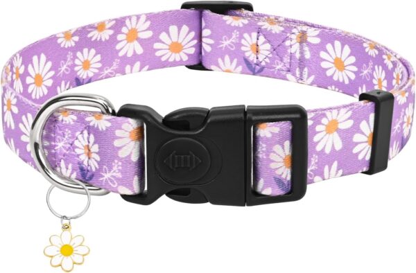 Athbavid Floral Dog Collar, Flower Print Dog Collars with Cute Charm, Adjustable Dog Collars for Small Medium Large Dogs,Pet Girl Boy,Running Walking Playing Exercise,Wedding Holiday