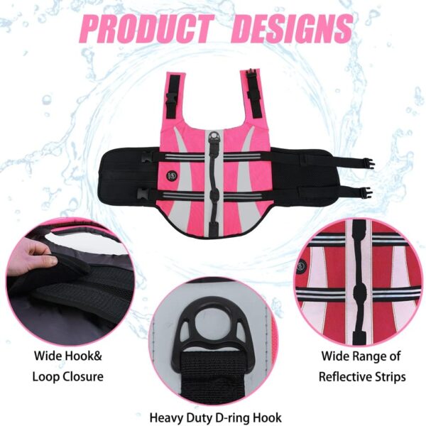 EMUST Life Jacket for Large Dogs, Dog Life Vest for Small/Medium/Large Dogs with Double Rescue Handles, High Reflective Dog Life Preserver for Swimming,Pink, L - Image 3