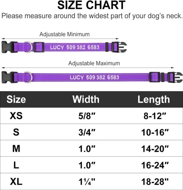 Taglory Personalized Dog Collars, Embroidered Reflective Dog Collar with Name and Phone Number, Adjustable Nylon Dog Collar for Medium Dogs, Purple - Image 6