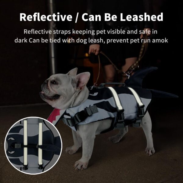 Dog Life Jacket Vest for Swimming Boating, Shark Large Swim Vests with Chin Float/Reflective Stripe/Rescue Handle - Image 3