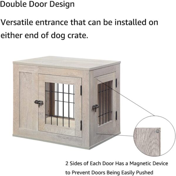 unipaws Furniture Style Dog Crate for Small Dogs, Cats, Min Pigs, Rabbit, Indoor Aesthetic Puppy Kennel, Modern Decorative Wood Wire Pet House Dog Cage, Pretty Cute End Side Table Nightstand, Grey - Image 4