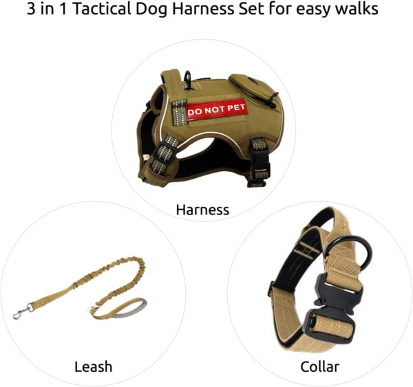 Tactical Dog Harness for Medium Large Dogs, No Pull Dog Harness with Reflective Strips and Pocket, Heavy Duty Dog Harness Collar Leash Set/L - Image 2