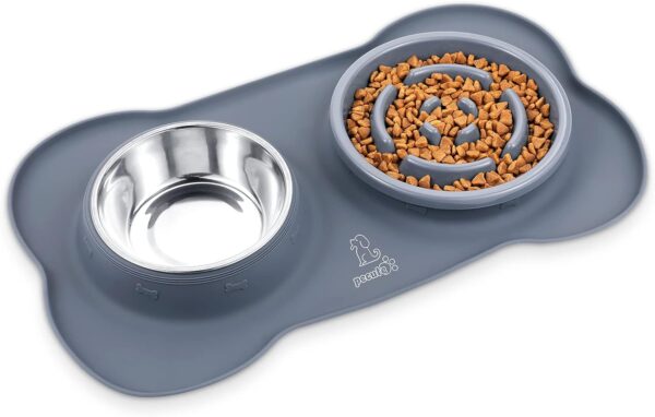 Pecute Slow Feeder Dog Bowls to Slow Down Eating, Dog Bowl Slow Feeder with No-Spill Non-Skid Silicone Mat, Food-Grade Safe Dog Food Bowls Slow Feeder, Stainless Steel Dog Water Bowl for Dogs Cats