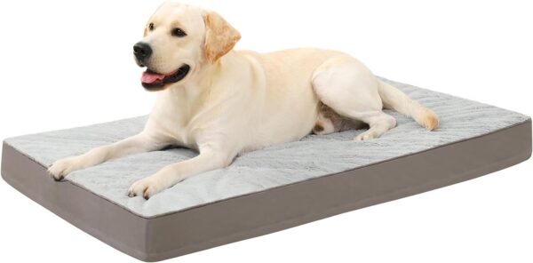 KSIIA Orthopedic Crate Bed - Plush Washable Dog Bed with Egg Crate Foam and Removable Cover, 35 x 22 Inch, Gray