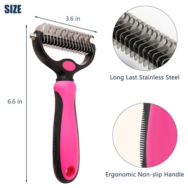 Pet Hair Removal Tool, Dematting and Deshedding Brush for Dogs and Cats, Double Sided Pet Grooming Brush Hair Shedding Comb (Red) - Image 4