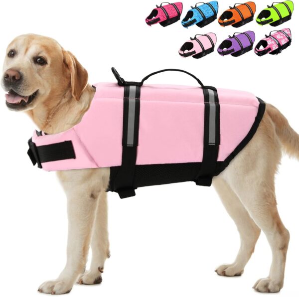 SUNFURA Ripstop Dog Life Jacket, Dog Flotation Life Vests for Swimming, Beach Boating Dog Life Preserver with High Buoyancy and Rescue Handle for Small Medium Large Dogs (Light Pink, XS)