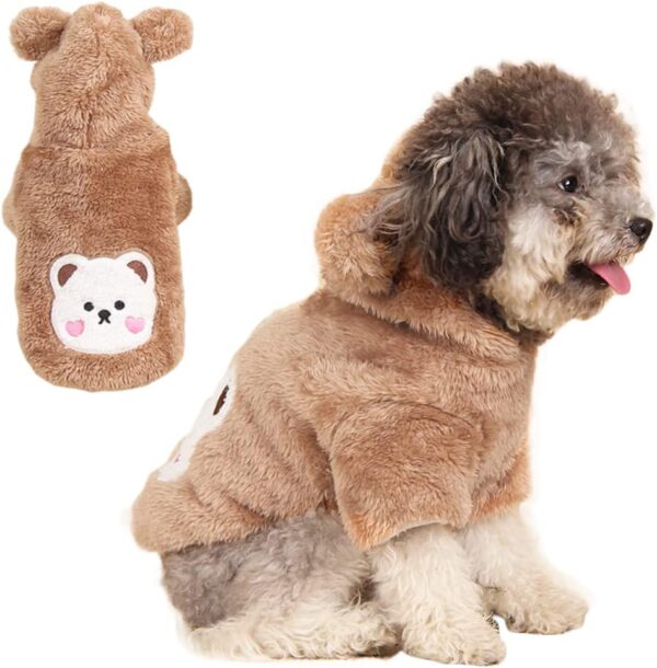 ANIAC Small Dog Winter Coat for Puppy Warm Fleece Hoodies Cute Bear Design Pet PJS Jumpsuit Soft Cold Weather Clothes for Cats Chihuahua Yorkie Poodle Teddy (X-Small, Brown)