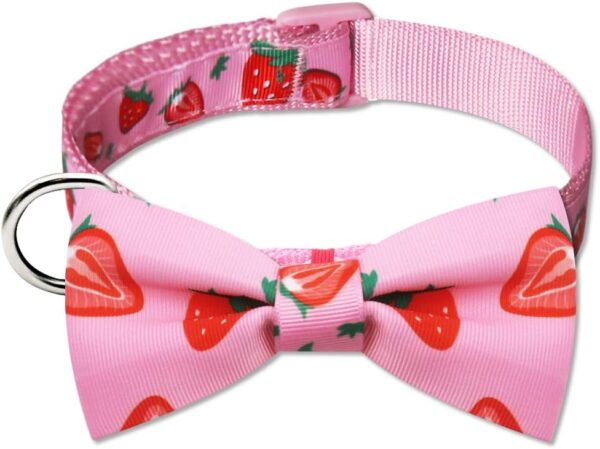 azuza Dog Collar Bow tie, Lovely Pink Strawberry Dog Collars with Bowtie for Extra Small Dogs - Image 5