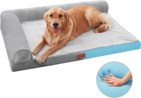 Memory Foam Dog Bed L Shaped Orthopedic Dog Bed for Extra Large Dogs Waterproof Pet Couch Bed with Washable Cover Nonskid Bottom Bed Gift for Dogs Up to 95lbs(XL,39"x28"x9")