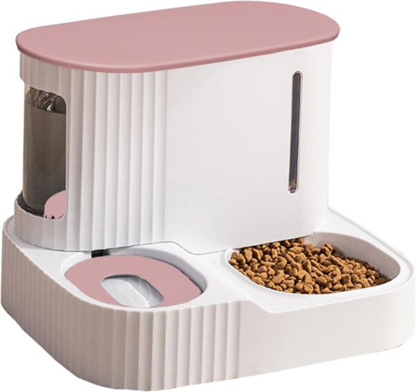 Automatic Cat Food Water Dispenser Gravity Pet Self Feeder Dry Food Bowl and Watering Supplies Dispenser for Indoor Small Medium Dog Puppy Kitten 2 in 1 (PINK)