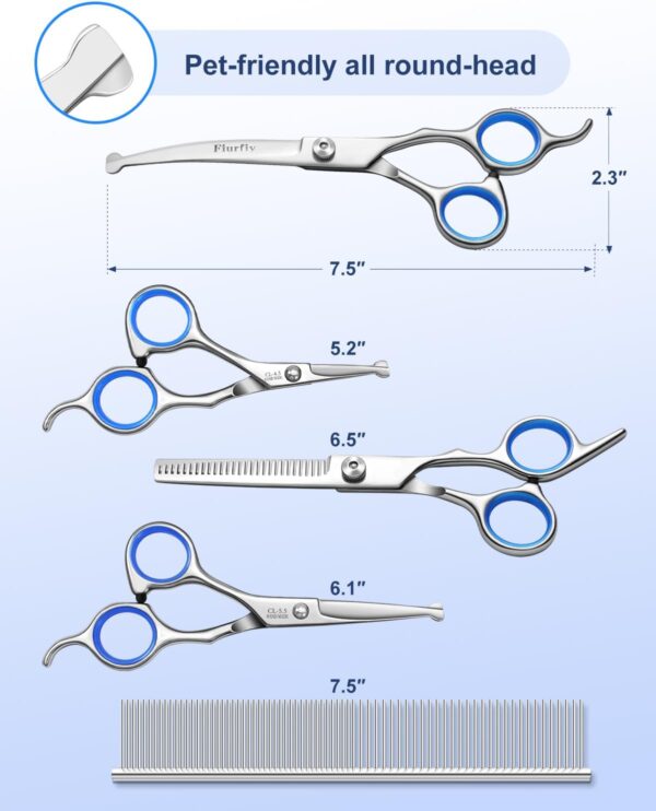 Furry Grooming Scissors with Safety Round Heads. Dog Grooming Scissors, 5CR 6 in 1 Dog Grooming Scissors, Curved Dog Grooming Scissors, Professional Pet Grooming Scissors Set for Dogs and Cats - Image 2