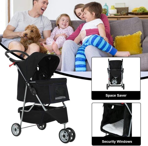 BestPet 3 Wheels Pet Stroller Dog Cat Cage Jogger Stroller for Medium Small Dogs Cats Travel Folding Carrier Waterproof Puppy Stroller with Cup Holder & Removable Liner,Black - Image 6