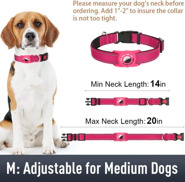 Airtag Dog Collar for Medium Dogs, Reflective Dog Collars with AirTag Holder, Soft Padded & Safety Locking Buckle, Nylon Pet Collar Adjustable for All Breeds, HotPink - Image 6