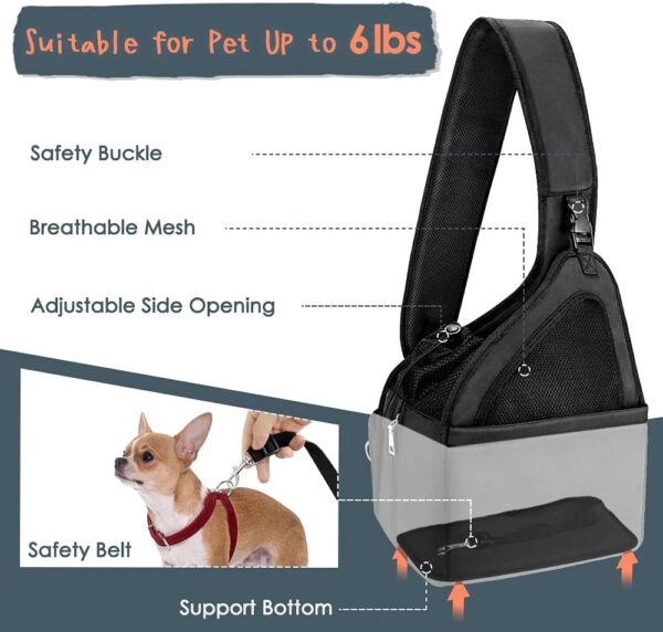 SlowTon Pet Dog Sling Carrier, Hands Free Hard Bottom Papoose Small Animal Puppy Up to 6 lbs Travel Bag Tote Breathable Mesh Support Adjustable Padded Strap Pocket Safety Belt Machine Washable - Image 2