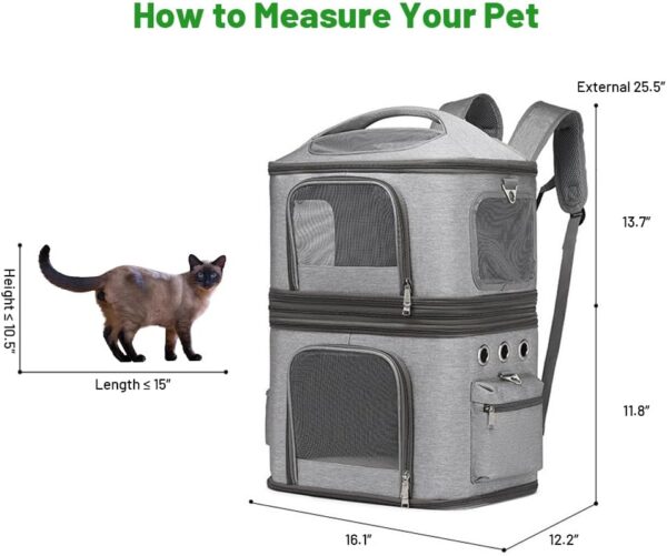 Double Compartment Pet Carrier Backpack for Small Cats and Dogs, Detachable Cat Carrier Ventilated Travel Back Pack Bag for Traveling Hiking Picnic Camping - Image 6