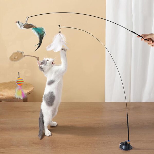 Cat Feather Toys Automatic Interactive Cat Toys Natural Bird Feather Ball Toys Suction Cup Pet Chase Movement Playing Toy Exercise cat Toys 7 Pcs Cat Toy Set for Indoor Bored Cats Gifts - Image 7